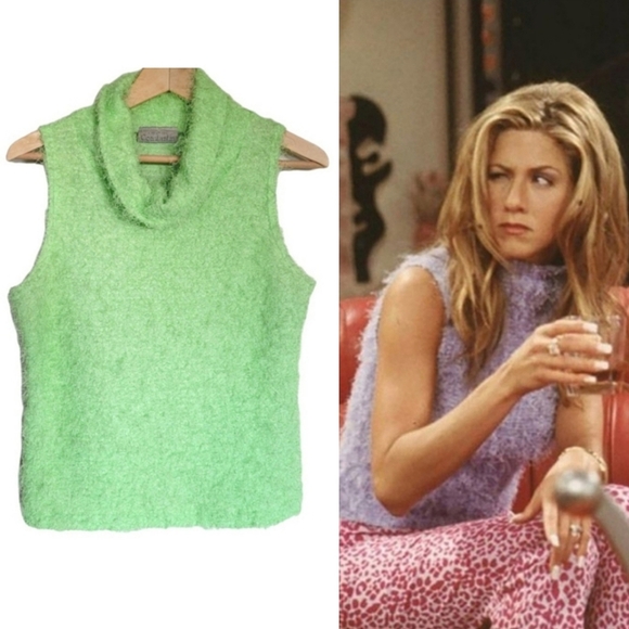 Vintage Y2K Sleeveless Cowlneck Turtleneck Top in Lime Green - Picture 1 of 6